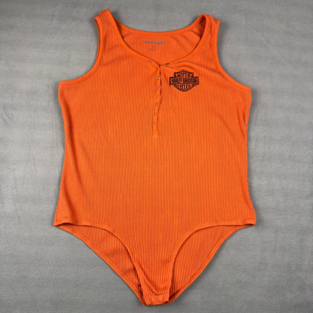 Harley-Davidson Womens Orange Ribbed Henley Bodysuit 96216-23VW Size M